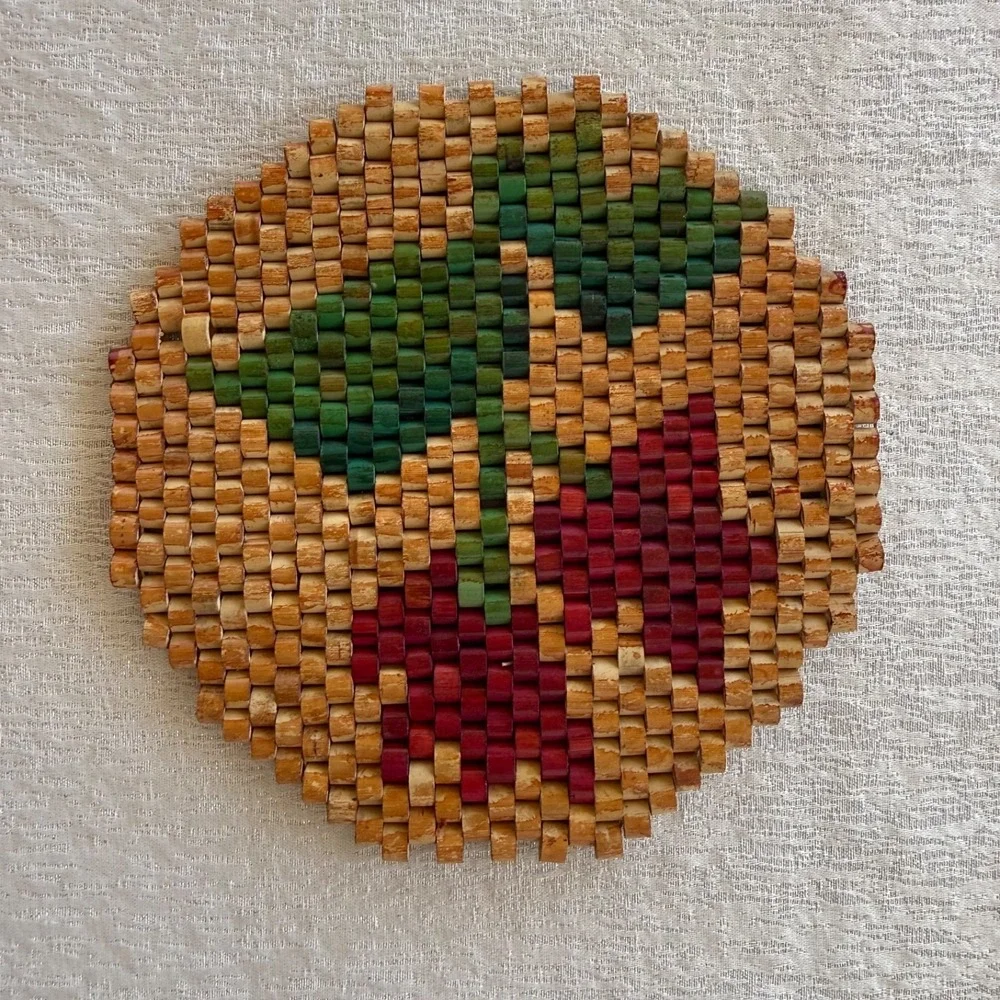 6pc Vintage‎ Bamboo Wood Bead Trivets Set 6 Folk Art Boho MCM Hot Pads Hippie